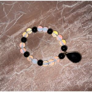 Bracelet, Moonstone and Black Onyx Stretch Bracelet